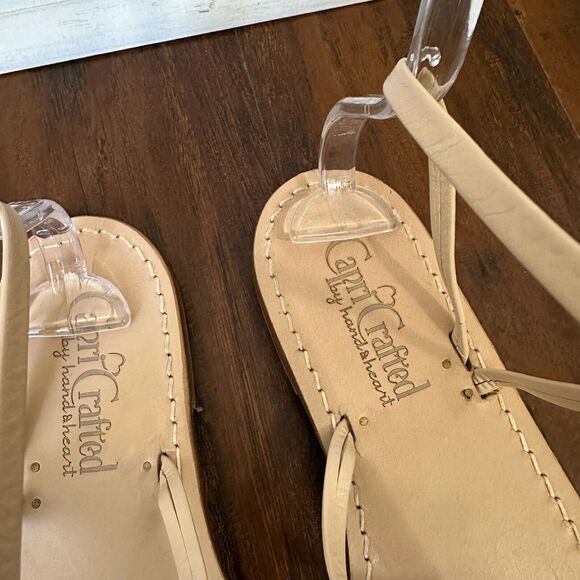 Capri Hand Crafted Toe Ring Ankle Strap Sandals Cream Leather ITALY - Picture 7 of 9